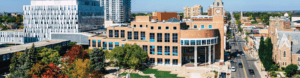 An ariel picture of City Hall in Brampton