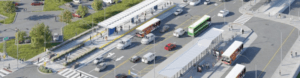 Cars going through busy road near a bus route